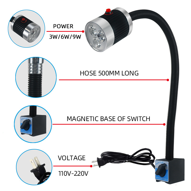 Led Machine Tool Work Lamp 24v 220v Gooseneck Workshop Working Lights Magnetic / Screw Base Super Bright Industrial Lamp