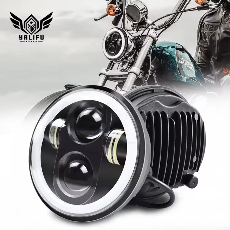 Automobile accessories 5.75 Inch High Low Beam Motorcycle LED Headlight 40W White Amber Angel Eye Projector Halo Ring Light