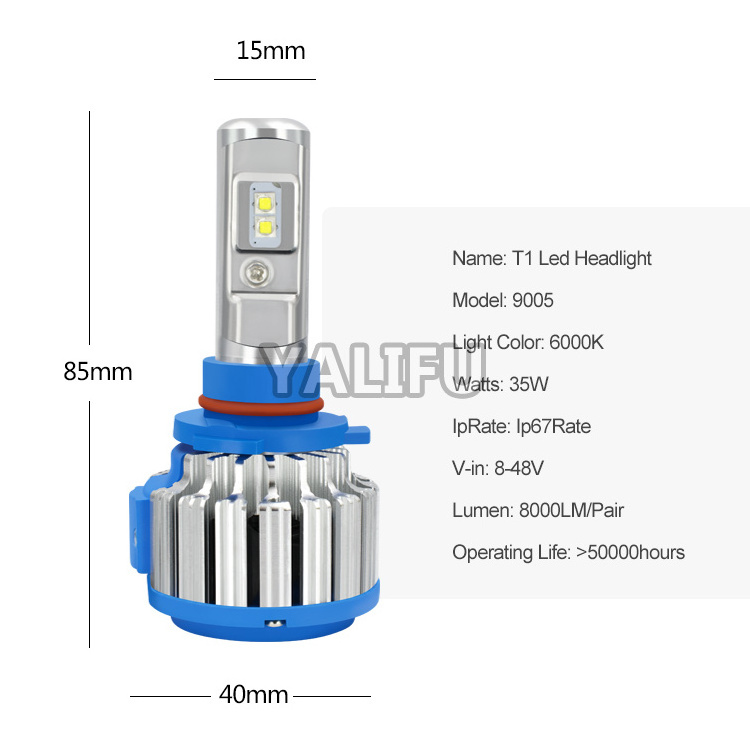 Car T1 LED HeadlightH4 H7 Hi/LO Beam LED Headlight Bulb H1 H3 H8 H9 H11 9005/HB3 9006/HB4 Car Fog Light 80W 16000LM