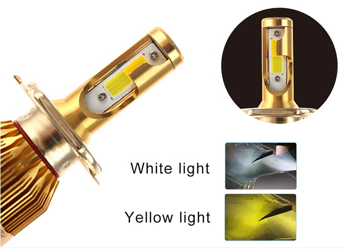 Dual color c6 Led Headlight Bulb h7 H4 9005 9006 COB Chip 3000k 6000k H11 H16 9012 Tricolor Led Headlight