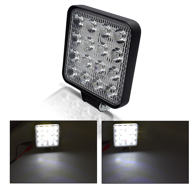 Factory wholesale 48W Square LED Work Light 16led 12V 24V  Flood Spot lamp work light For Offroad Truck Tractor Boat Bar