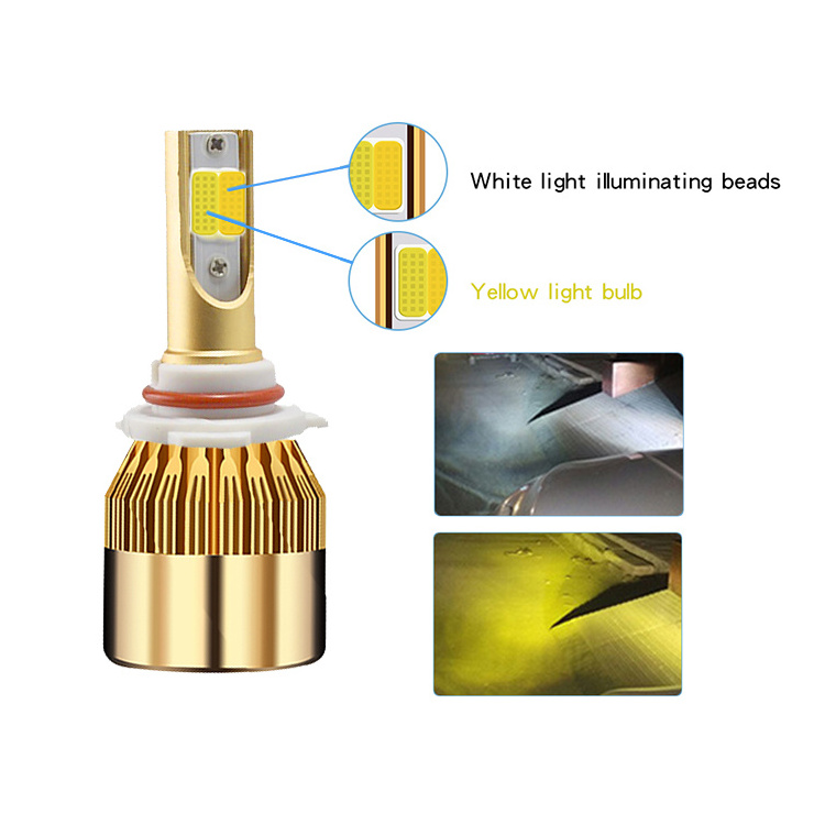 H4 C6 Double Color LED Headlamp Bulbs H7 LED Fan Headlight Conversion Kit with White and Yellow Light