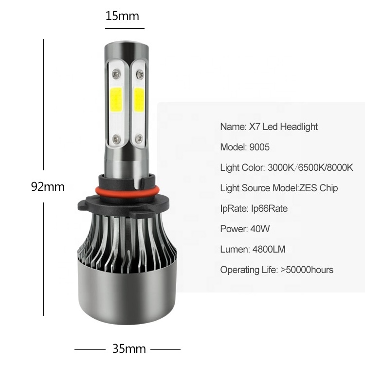 Wholesale strong spotlight 4side 8000lm  x7 H1 H3 H7 H11 880 HB3 HB4 9005 9006 single car led headlight