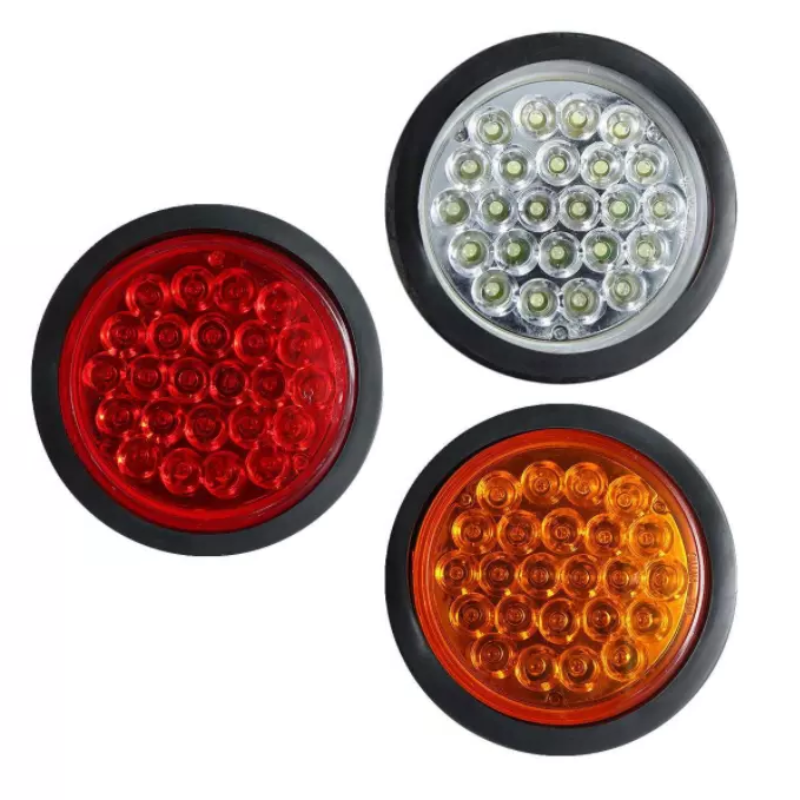 Running Tail Light Reverse Backup Stop Lamp Red Amber White 4 Inch Round 24LEDs For Truck Trailer