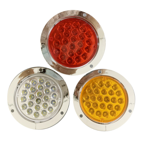 Running Tail Light Reverse Backup Stop Lamp Red Amber White 4 Inch Round 24LEDs For Truck Trailer