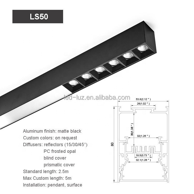 LS50 50mm Wide Linear System Pendant Surface Mounting Aluminum LED Profile Light For Office Lighting