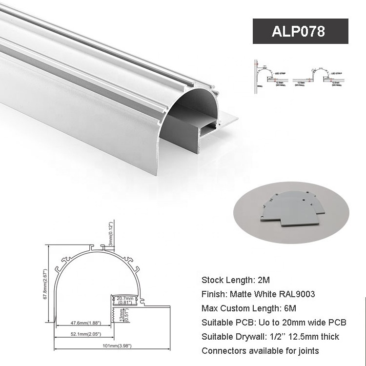 ALP078 Aluminum LED Profile For Cove Lighting Recessed Into 1/2'' Ceiling