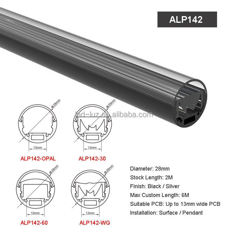 ALP142 Diameter 28mm Round Tube Aluminum LED Profile With PMMA Lens For Pendant LED Linear Lighting