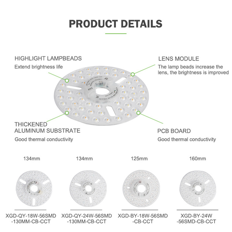 XGD High Lumen CB Certificated SMD Aluminum PCB Board Fan Light Color Change 18W 22W LED DOB Module