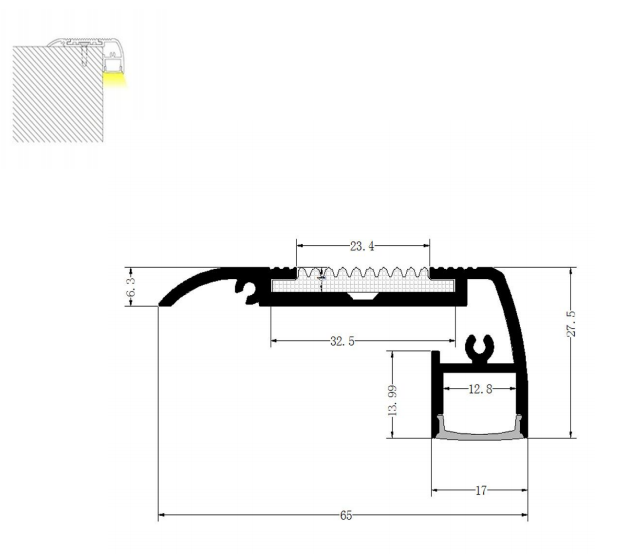 Nose walking board LED lighting Aluminum Profile for nose walking stair