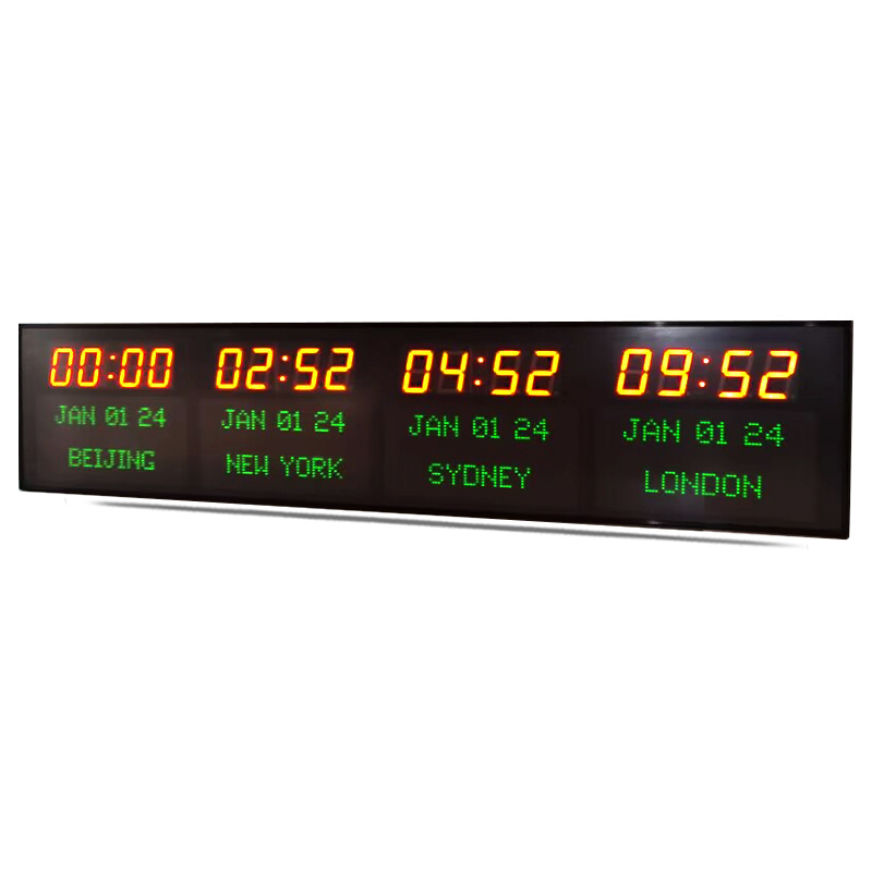 Zhong Xiaoxiao Brand 4 Time Zone Clock Led Large Wall Multi Zone Clock Led Digital Time Zone Wall Clock with Date