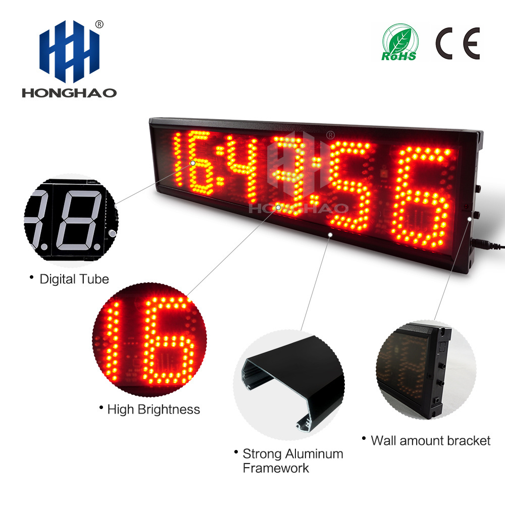 Hao 5-inch 6-digit Led Counter Display Led Digital Stopwatch Wall Led Clock Sports Car Race Timer Marathon Timer Red Mini Hong