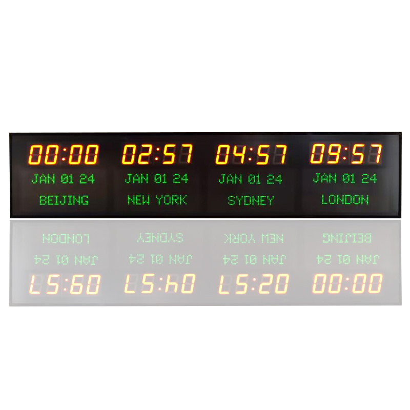 Zhong Xiaoxiao Brand 4 Time Zone Clock Led Large Wall Multi Zone Clock Led Digital Time Zone Wall Clock with Date