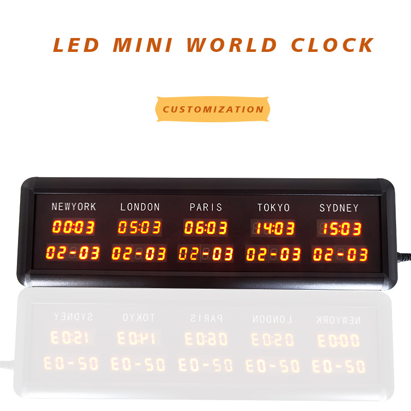 LED mini digital world time zone 0.4 inch clock electronic clock LED multi zone clock 5 cities with date DAP