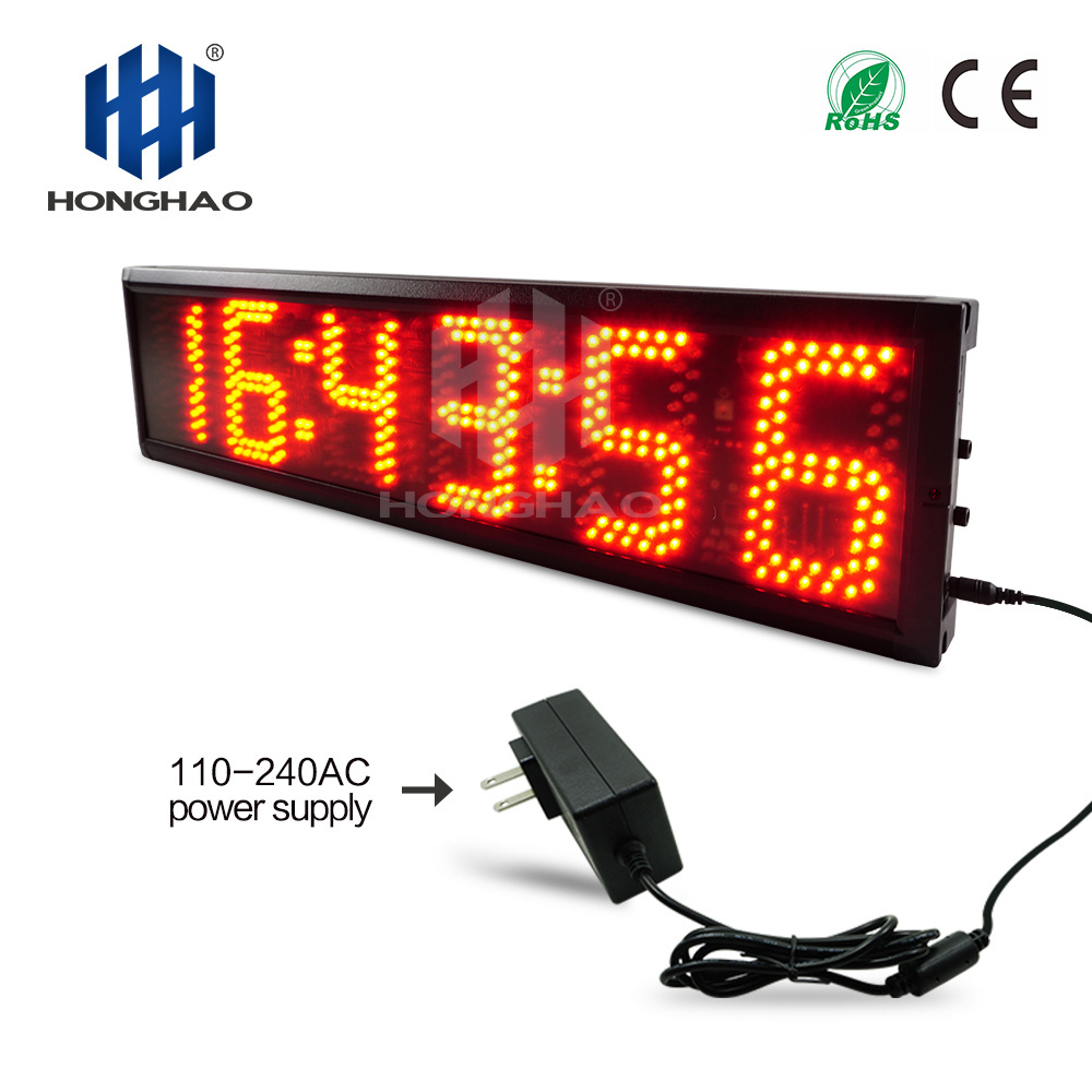 Hao 5-inch 6-digit Led Counter Display Led Digital Stopwatch Wall Led Clock Sports Car Race Timer Marathon Timer Red Mini Hong