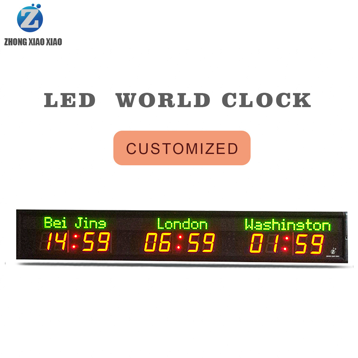 Zhong Xiaoxiao Brand 3 time zone clock Led Large Wall multi zone clock GPS Digital Clock