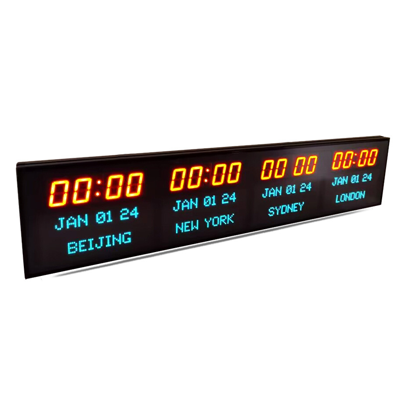 Zhong Xiaoxiao Brand 4 Time Zone Clock Led Large Wall Multi Zone Clock Led Digital Time Zone Wall Clock with Date