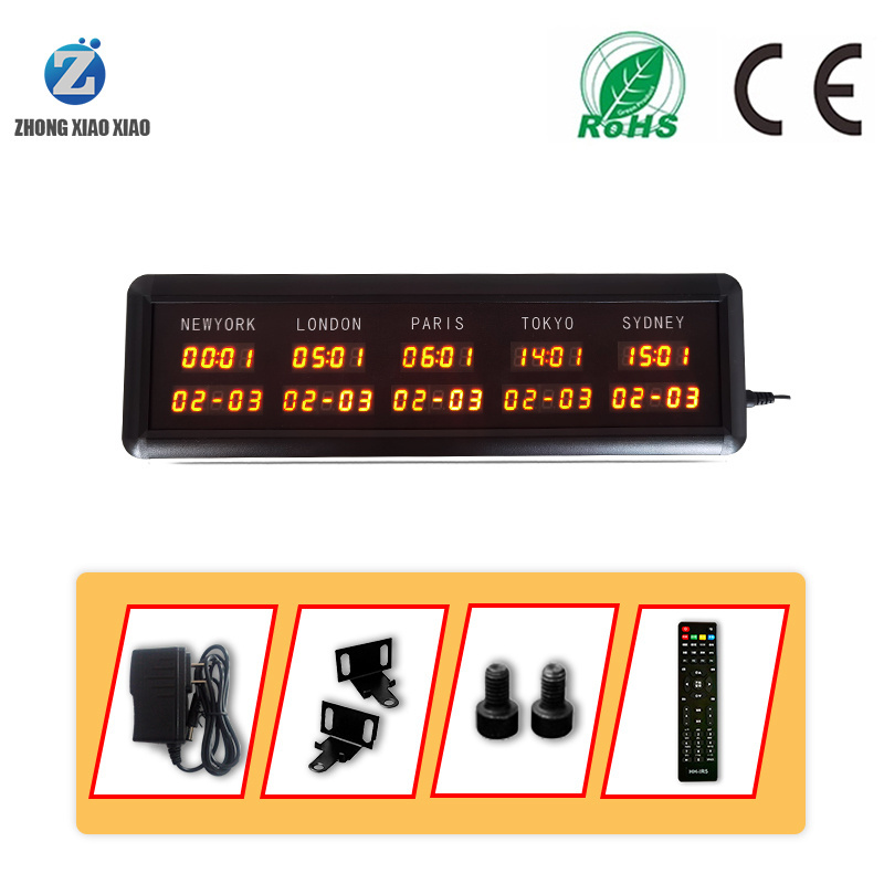 LED mini digital world time zone 0.4 inch clock electronic clock LED multi zone clock 5 cities with date DAP