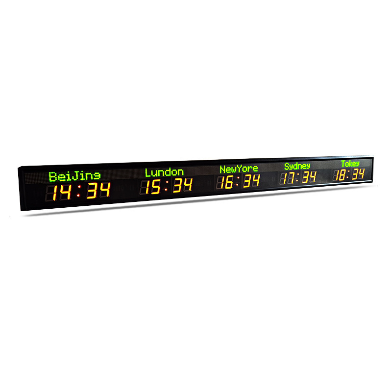 [customization]5 city aluminum alloy wall clock multi zone clock countdown function digital LED time zone clock