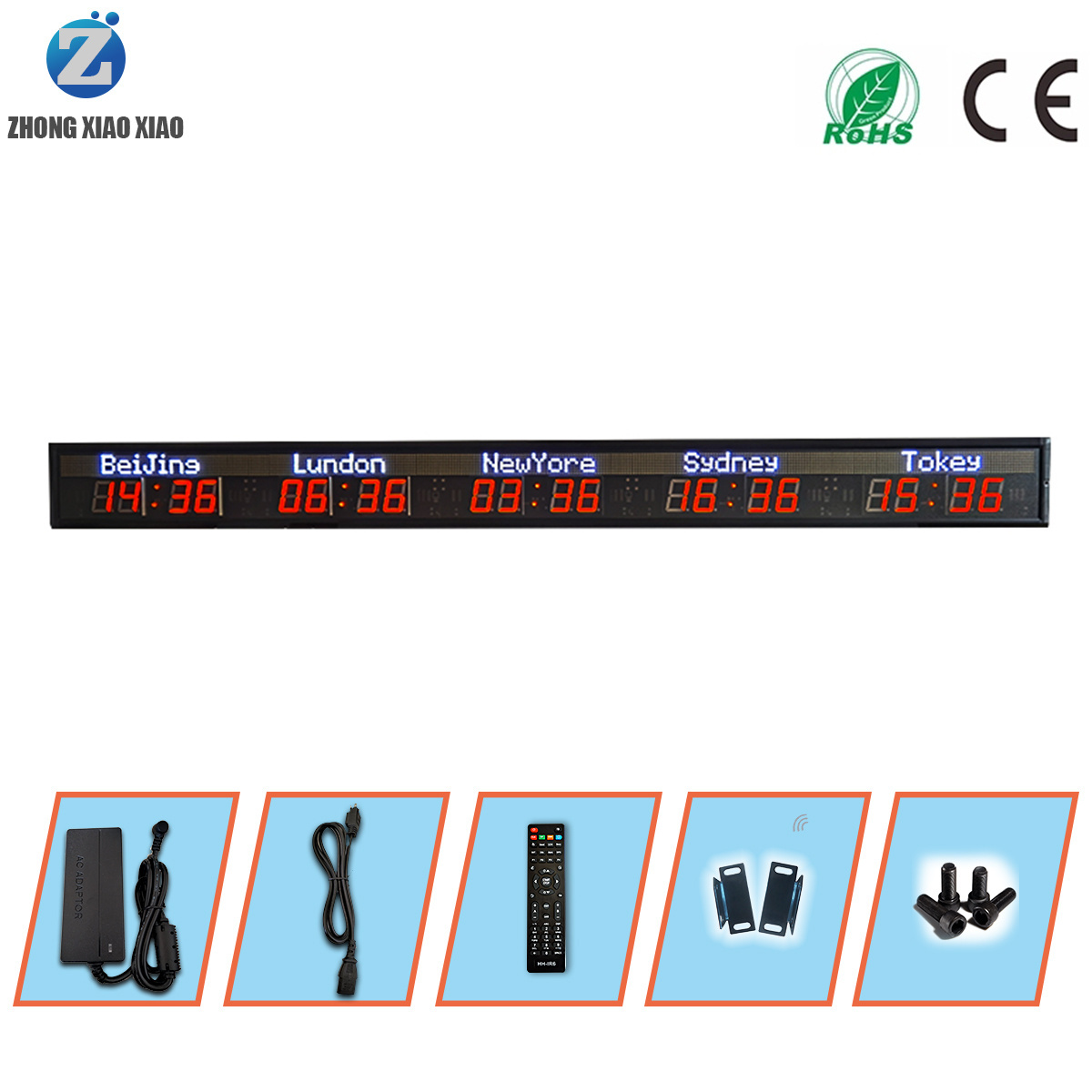 Zhong Xiaoxiao Brand 5 time zone clock Led Large Wall multi zone clock led digital time wall clock with GPS