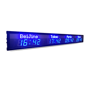 4 time zone clock, multi zone clock, LED digital world clock display screen, LED indoor all blue display screen