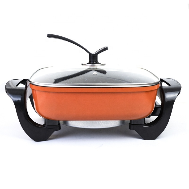 1600W Nonstick Instant Multipurpose 6L Frying Pan Electric Cooking Hot Pot With Glass Lid