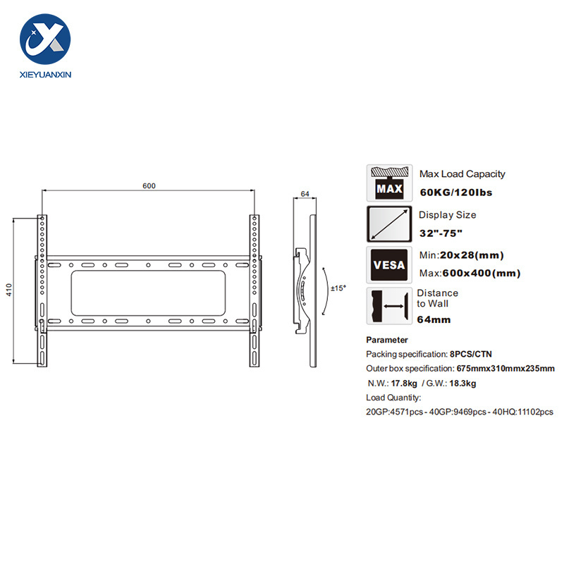 Universal Full Motion Bracket Tilt Ceiling Retractable TV Wall Mount 32 -75 inch 600x400 Soporte Para de Wall Mounting Bracket