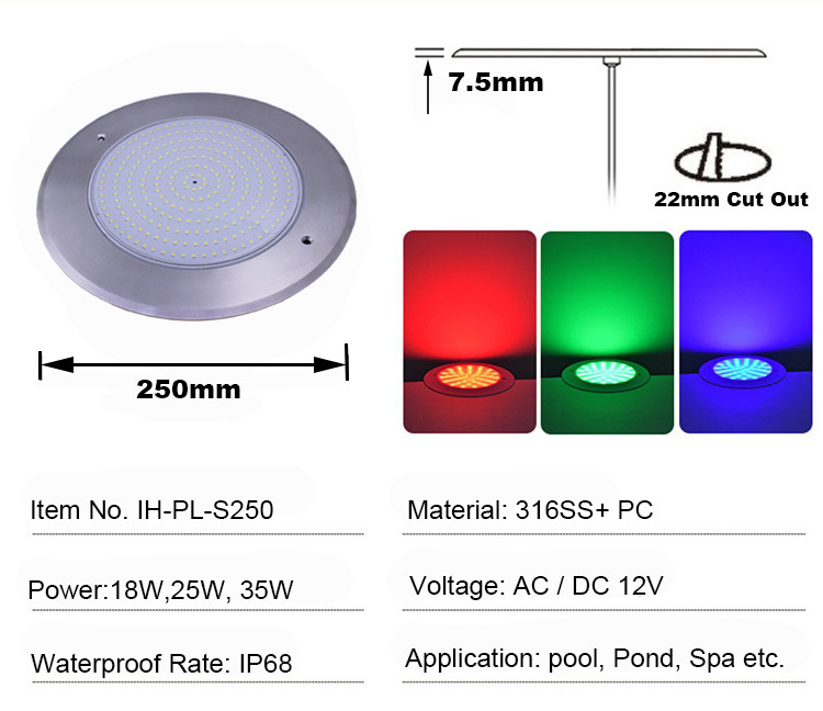 2022 new underwater light resin filled 16 color magnetic ip68 250mm 255mm 12V 24v the pool lighting