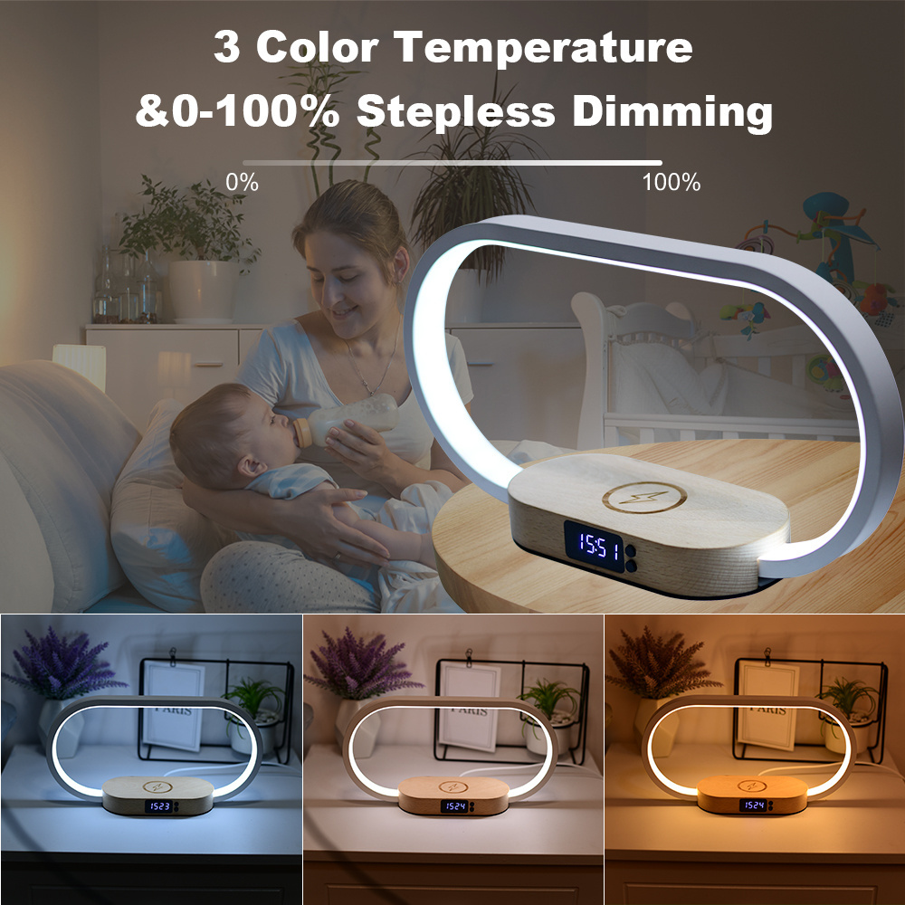 Best Seller Wireless RGB night Light touch Control Digital Clock 15W 10w Qi Wireless Stand Charger with bedside lamp