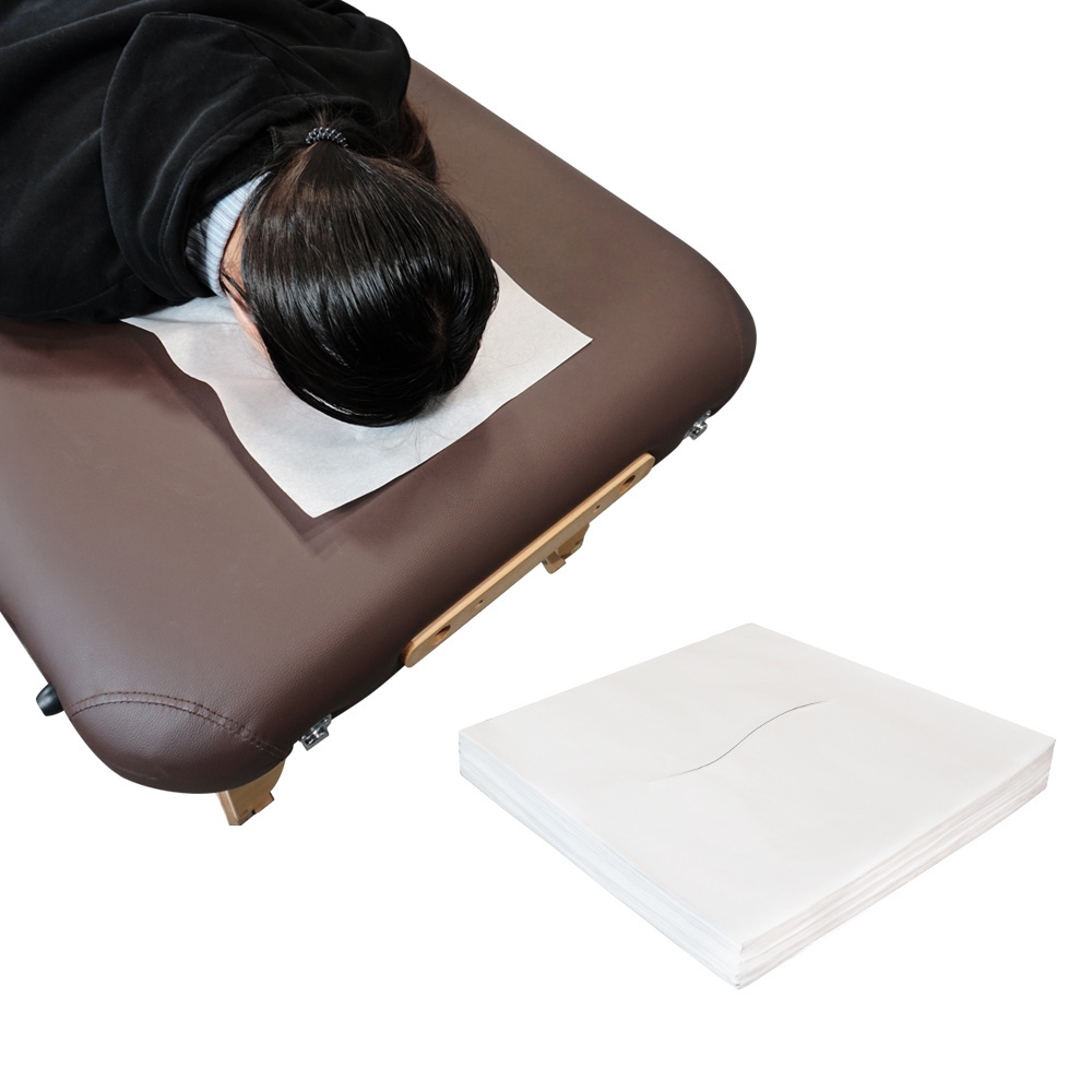 Premium Chiropractic Headrest Paper Sheet Squares Disposable Massage Face Cradle Covers for Hygienic Comfort  with Face Slots