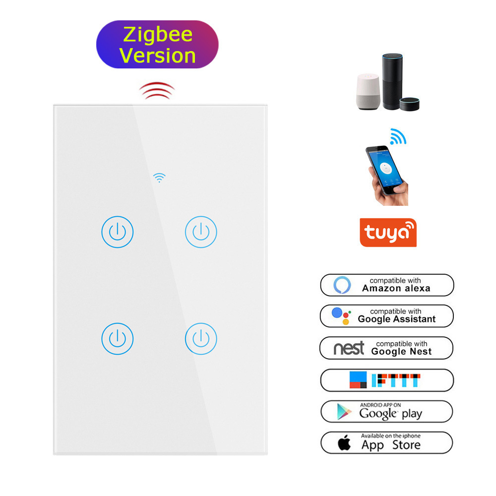 LEDEAST DS-124-4 Digital Smart Switch 4 Gang Tuya Zigbee Dimmer Wireless Glass Panel Remote Control Wifi Dimmer Light Switchk