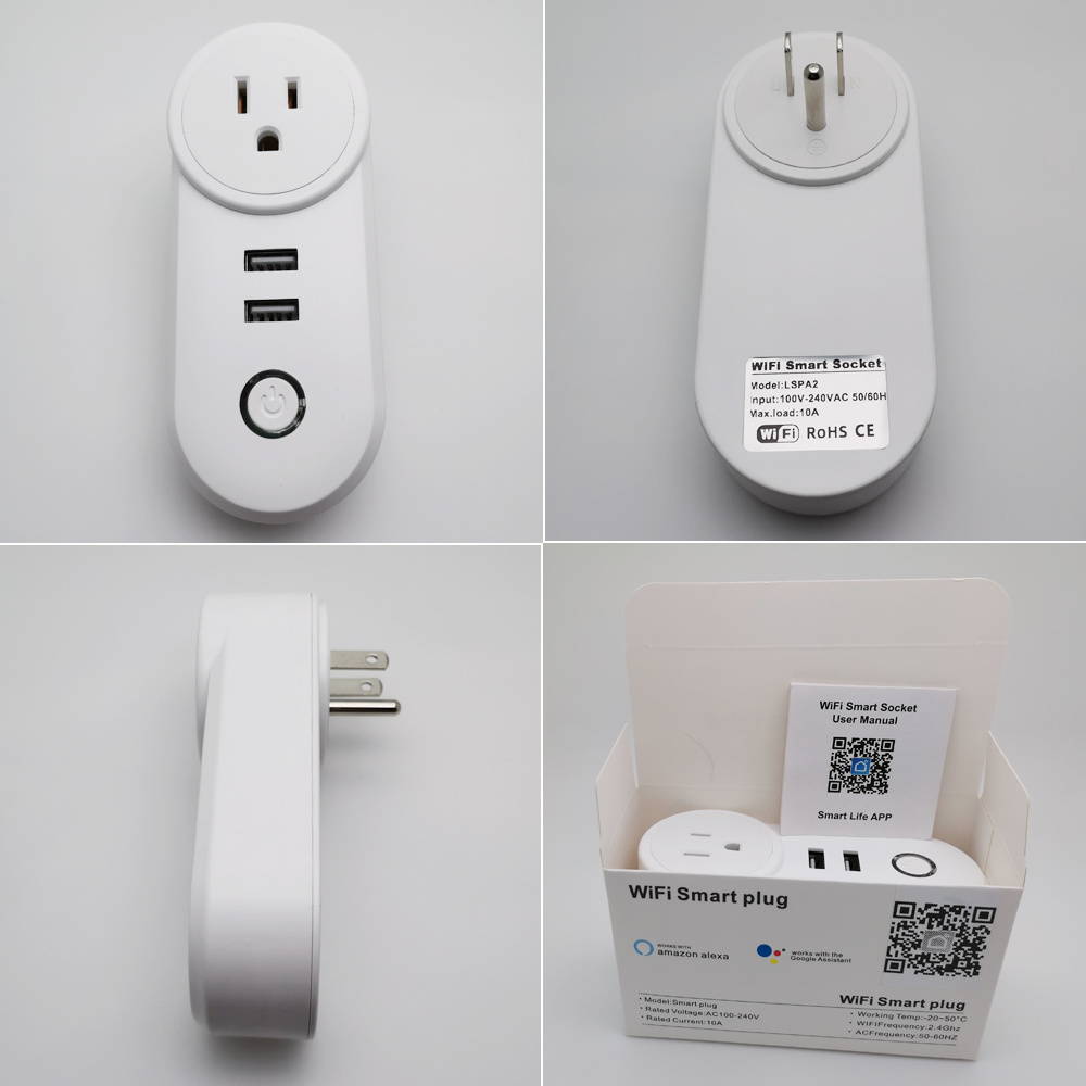 LEDEAST PA8-US US Standard 10A Voice Control Power Plug Tuya APP Switch WiFi Smart Socket With Dual USB Ports