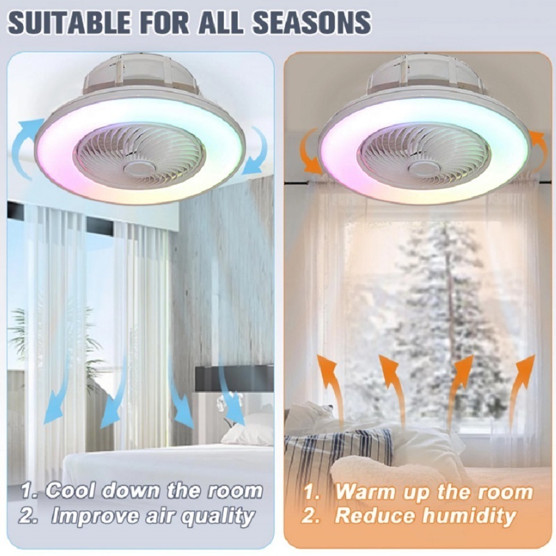 LEDEAST XH-TW1F Tuya Wifi Ble Bedroom Music Speaker App Control RGB Color Dimmable Smart Led Ceiling Fans With Light