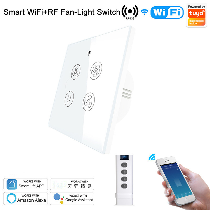 LEDEAST WS-EU-FL Smart Home Life WiFi RF433 Dimmer Remote Control Speed Ceiling Fan Light Lamp Wall Switch