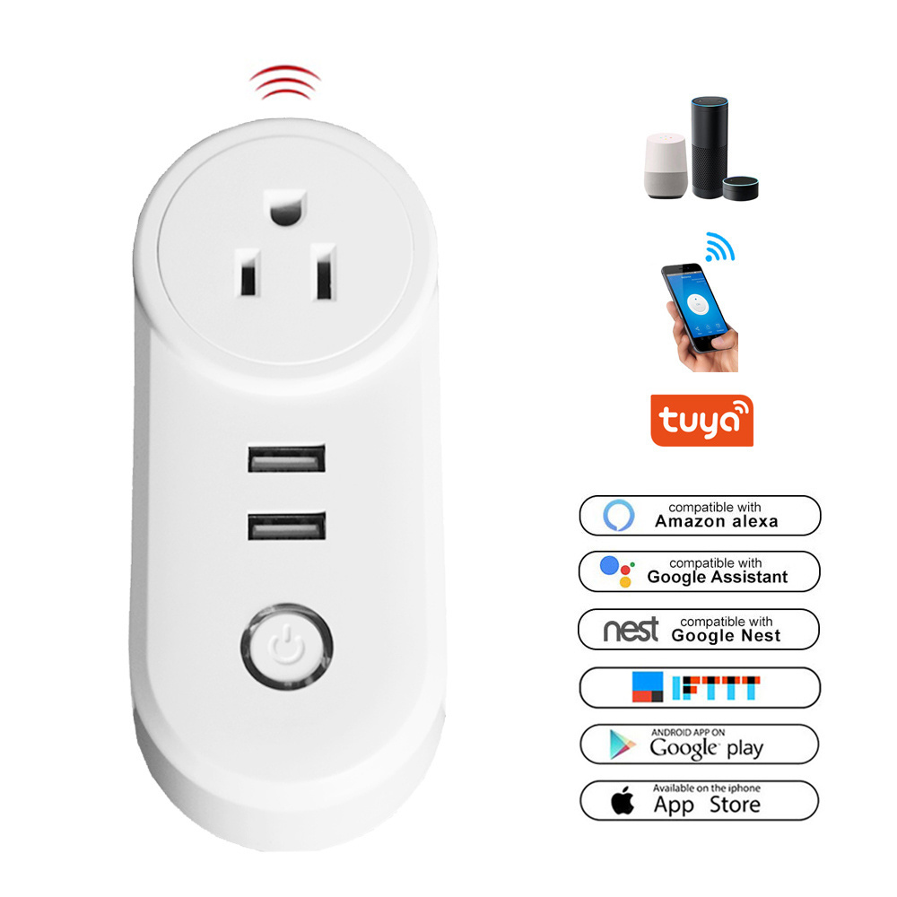 LEDEAST PA8-US US Standard 10A Voice Control Power Plug Tuya APP Switch WiFi Smart Socket With Dual USB Ports