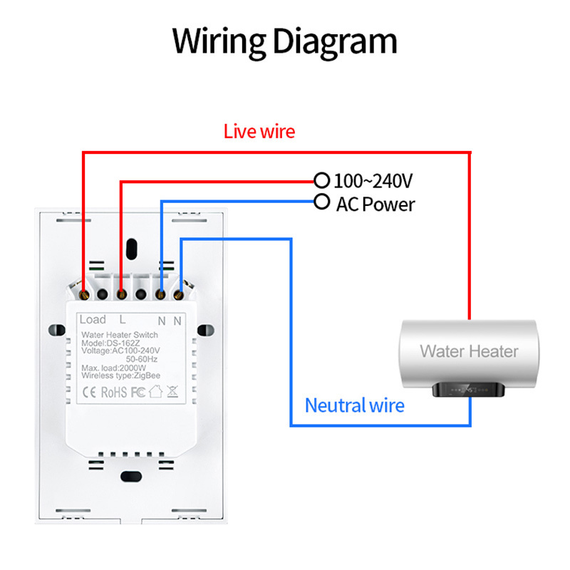 LEDEAST DS-162Z US Standard Tuya Smart Life Smart Touch Water Heater Switch 20A 40A Zigbee Switch Use For Air Conditioner