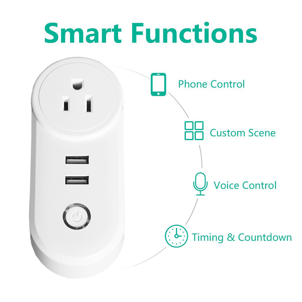 LEDEAST PA8-US US Standard 10A Voice Control Power Plug Tuya APP Switch WiFi Smart Socket With Dual USB Ports