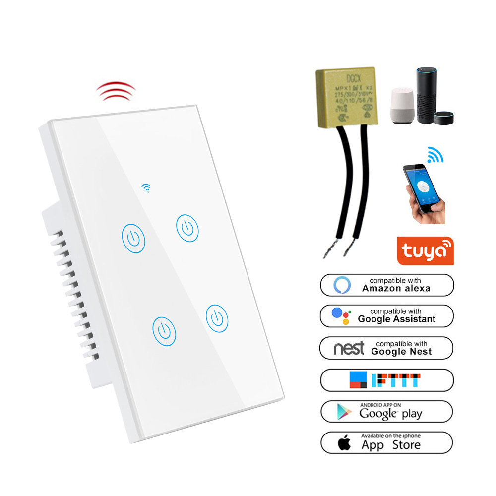 LEDEAST DS-121JL-4 Relay Design 110V 4 Gang Tuya Smart Home BLE and Wifi Light Switches with 2.0uF Capacitor