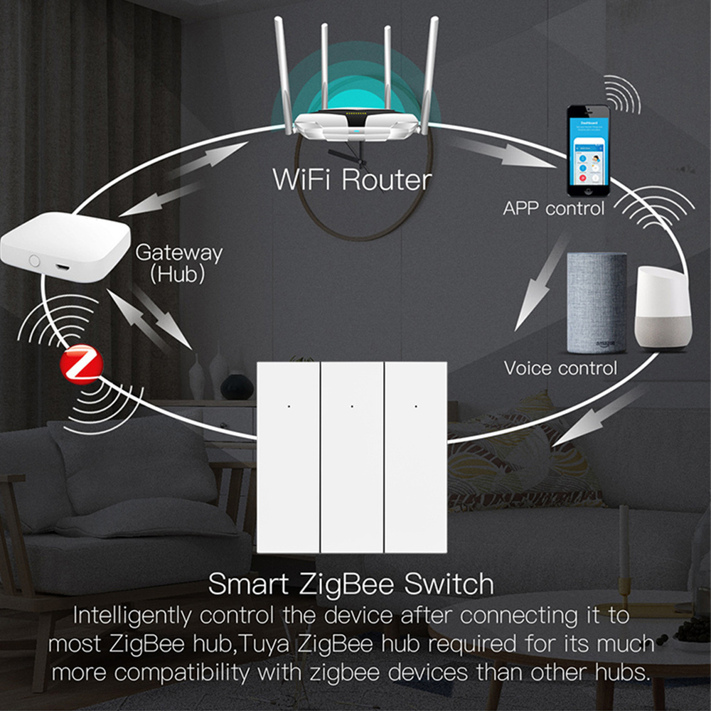 LEDEAST DS-1081ZN 110V 220V  APP Control Smart Switch  1 2 3 Gang Tuya Zigbee Push Button Timer Light Switches