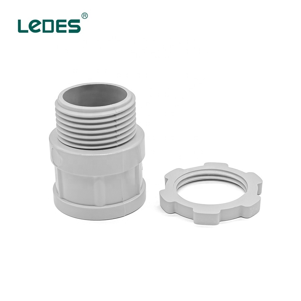 LeDES AS/NZS 2053 Compliant 32mm Plain to Screwed Adaptor Rigid Conduit Gland PVC Electrical Fitting Manufacturer Model LE-PSA