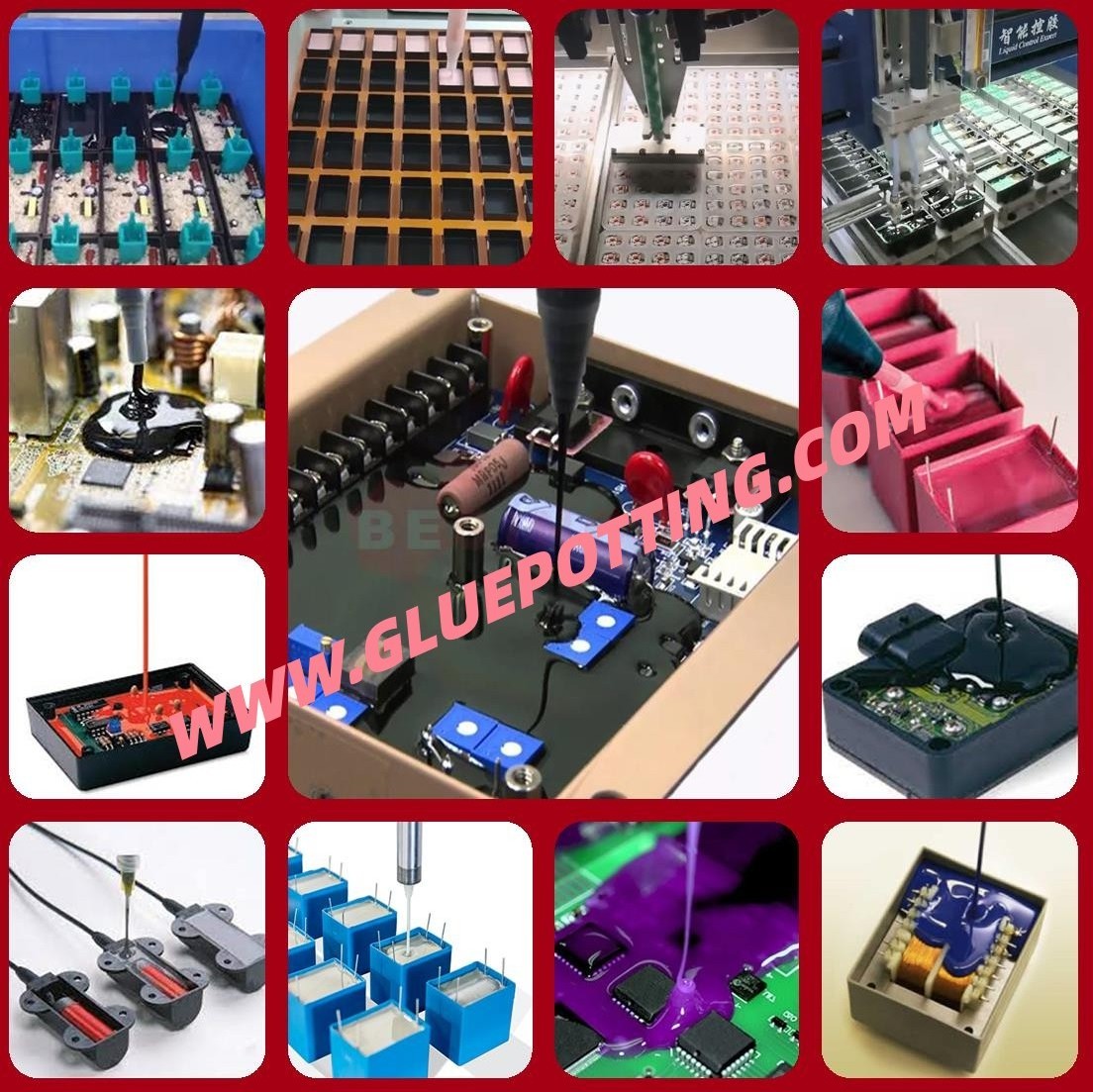 Two components glue dispensing and potting machine for electronic sensors