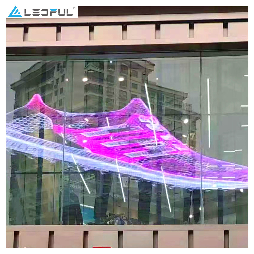 Shopping Mall Advertising P3.9 P7.81 Mesh DIP Ultra-Thin Transparent LED Display P15-31 LED Film Outdoor LED Mesh Display Screen