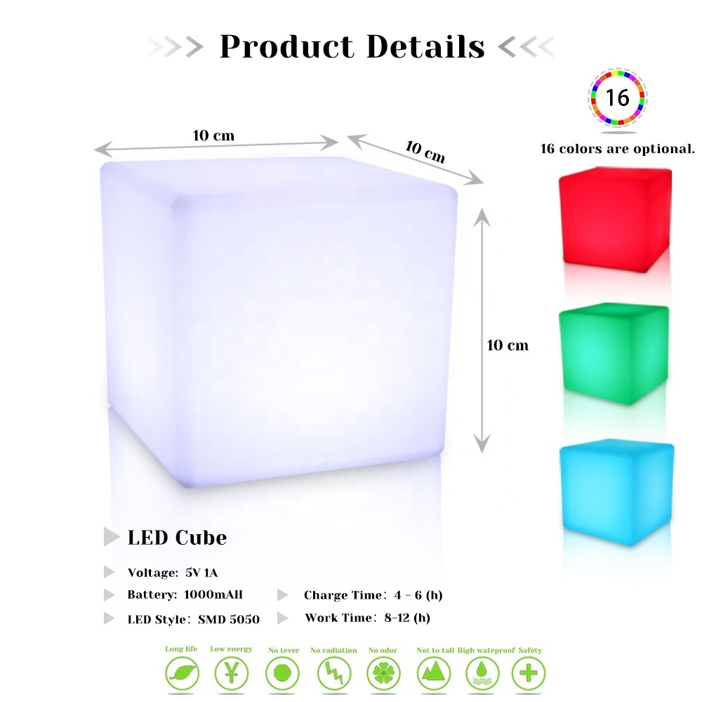 40x40x40CM Night light Waterproof RGB Night Club Party USB battery charged LED Table Light LED Cube