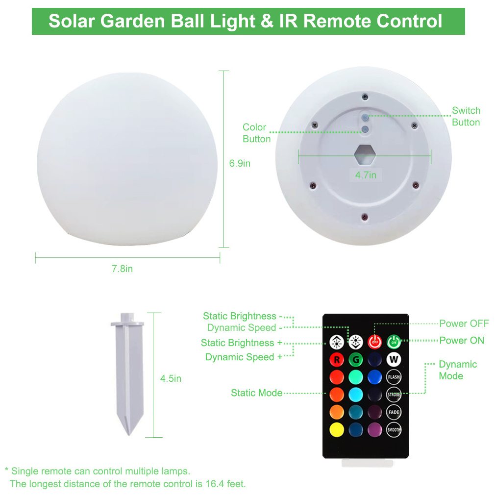 Solar Pool Floating Light Ball Remote Control Multi Colors Led Swimming Pool Lamp RGB Waterproof Outdoor Garden Yard Light