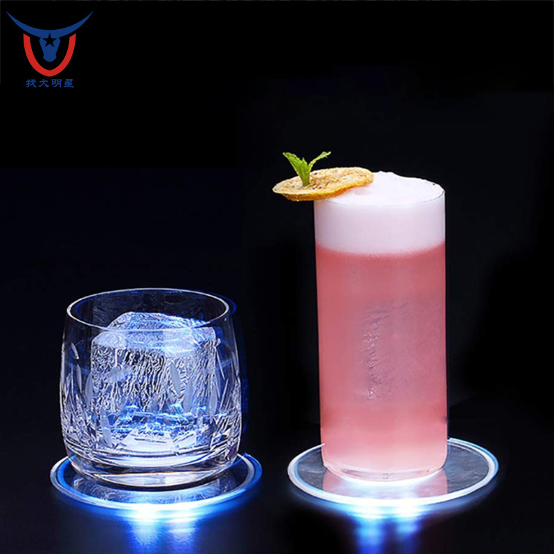 Wedding Party Fancy Coasters Engraved Text Transparent Led Acrylic Coaster Bar Cocktail LED Lighting Cup Coaster LED Light Mat