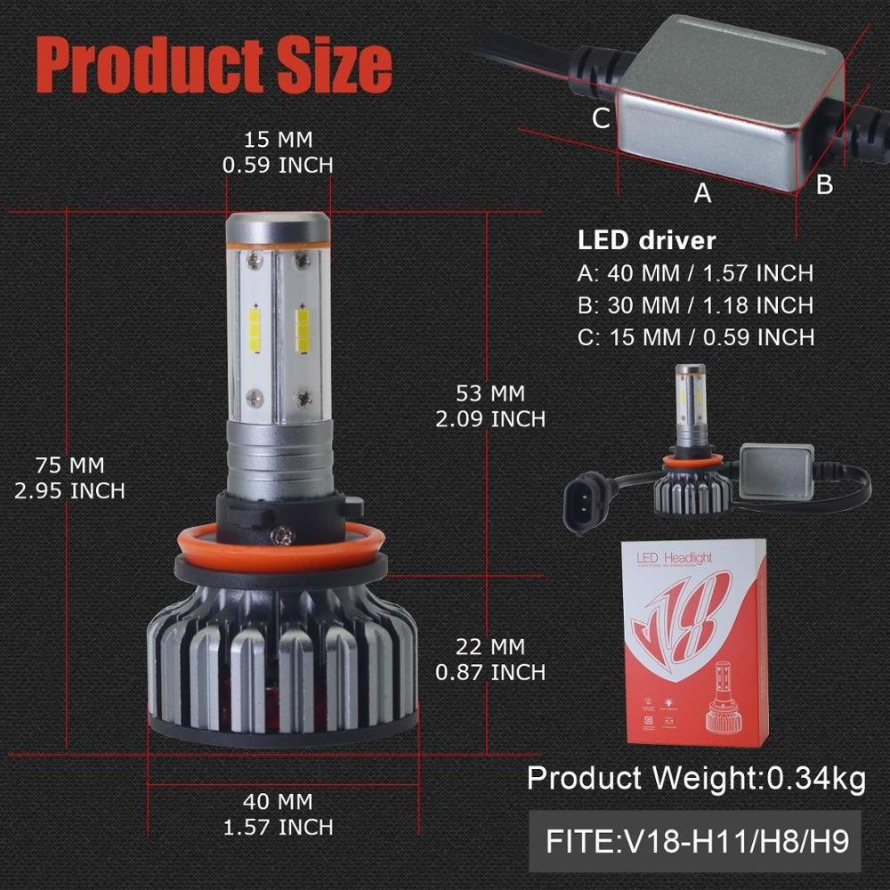 Guangzhou Weiyao led headlights V18 8000lm H7 h8 h9 h11 9005 car led headlight 3000k 6000k 8000k auto led head light