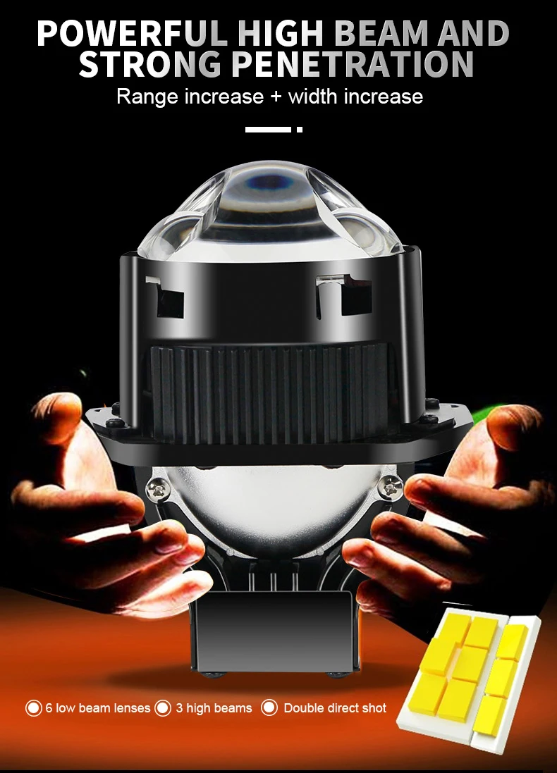 led laser projector lens headlight  12000LUX Low beam 80W High beam 140W led projector headlight factory directly