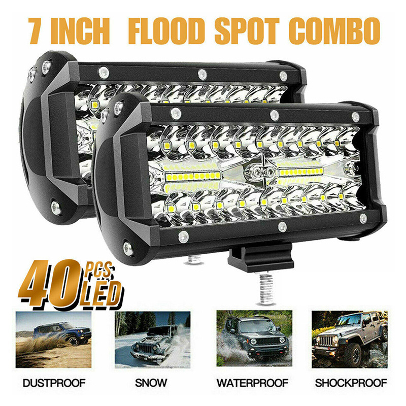 LED Light Bar 7 Inch 120W 13200LM Off Road Light Pods Spot Flood Combo Beam Work Light 12V 24V for Pickup Truck Boat UTV 4x4 ATV