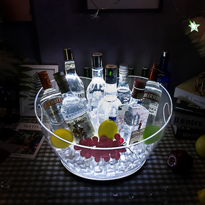 New design clear big capacity beer cooler  plastic wine beer white transparent led ice bucket in pp With Handle champagne bucket