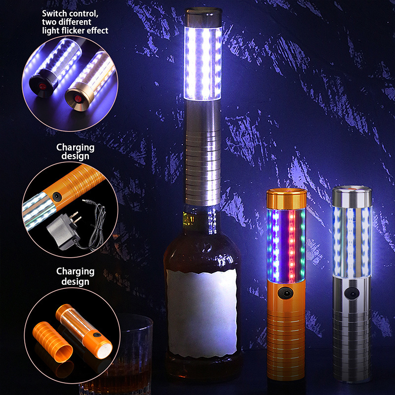 Wine drinks  lights on top of champagne bottle stick barware decoration LED bottle strobe topper stick LED metal bottle sparkler